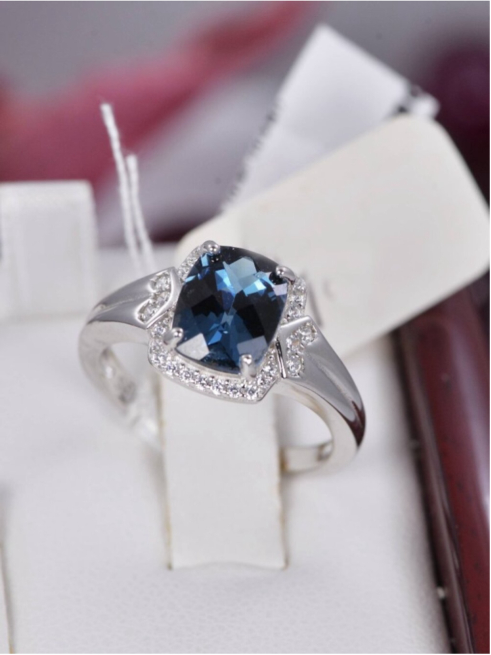 Real 925 Sterling Silver Natural London Blue Topaz Ring Sterling Silver